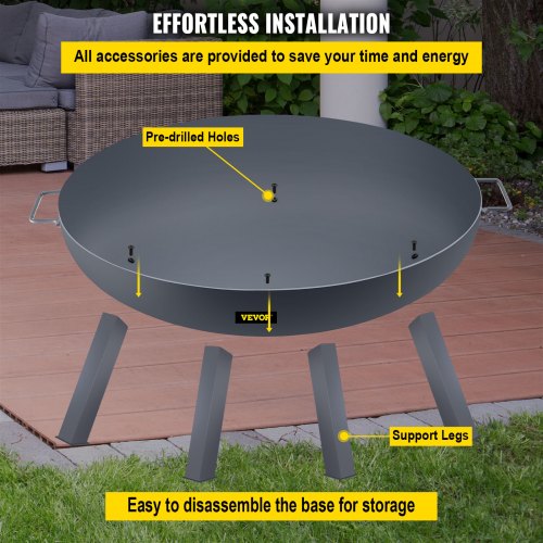 34Inch Carbon Steel Fire Bowl Wood Burning Outdoor Fire Pit For Patio Backyard  Camping With Drain  6