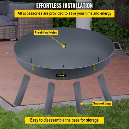34Inch Carbon Steel Fire Bowl Wood Burning Outdoor Fire Pit For Patio Backyard  Camping With Drain  6