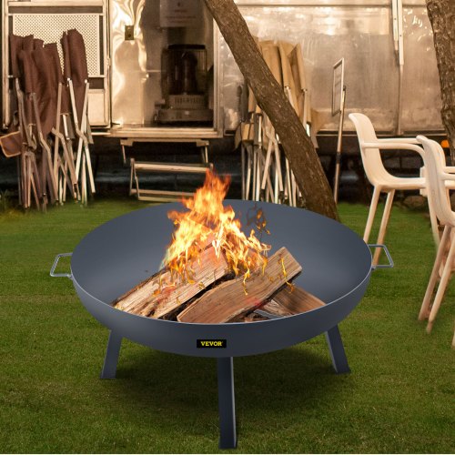 34-Inch Carbon Steel Fire Bowl, Wood Burning Outdoor Fire Pit for Patio, Backyard & Camping with Drain Hole