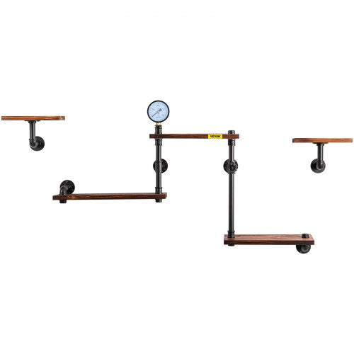 Rustic Industrial Pipe Shelves, Wall Mounted Floating Shelf with Wood Planks, DIY Bookshelf for Farmhouse, Kitchen