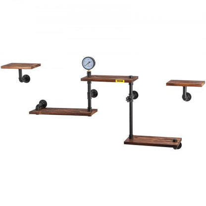 Rustic Industrial Pipe Shelves, Wall Mounted Floating Shelf with Wood Planks, DIY Bookshelf for Farmhouse, Kitchen