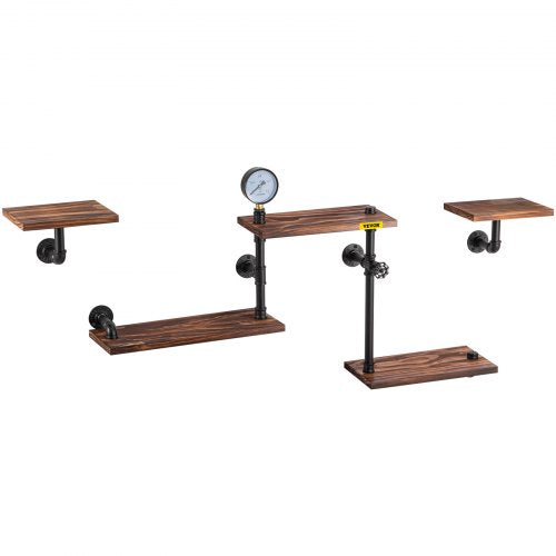Rustic Industrial Pipe Shelves, Wall Mounted Floating Shelf with Wood Planks, DIY Bookshelf for Farmhouse, Kitchen