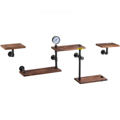 Rustic Industrial Pipe Shelves, Wall Mounted Floating Shelf with Wood Planks, DIY Bookshelf for Farmhouse, Kitchen