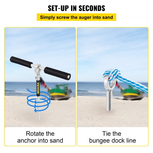 Stainless Steel Sand Anchor Auger, Removable Handle, Bungee Line & Carry Bag, Secure Jet Ski, Pontoon, PWC