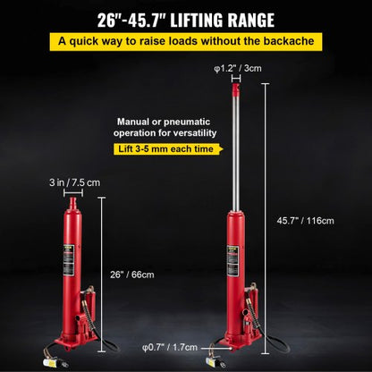 Hydraulic/Pneumatic Long Ram Jack with Single Piston Pump & Clevis Base, Engine Hoist Cherry Picker for Garage/Shop