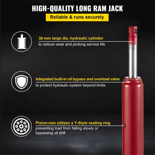 Hydraulic/Pneumatic Long Ram Jack with Single Piston Pump & Clevis Base, Engine Hoist Cherry Picker for Garage/Shop