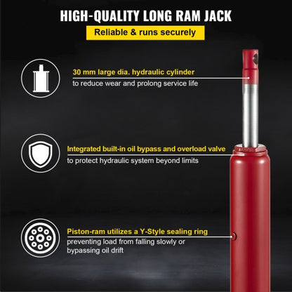 Hydraulic/Pneumatic Long Ram Jack with Single Piston Pump & Clevis Base, Engine Hoist Cherry Picker for Garage/Shop
