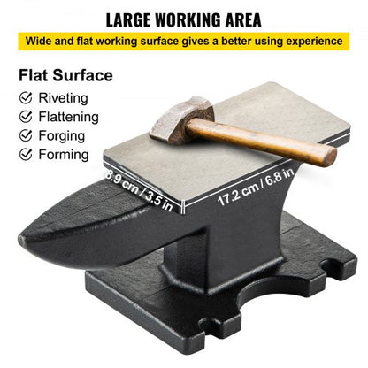 Heavy-Duty Cast Iron Anvil, Single Horn Blacksmith Anvil with Stable Base, Work Surface for Forging, Bending