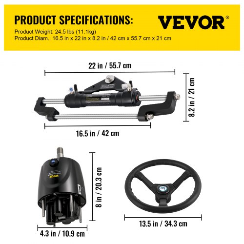 Hydraulic Boat Steering Kit with Helm Pump, Cylinder, Wheel & Hose, Durable Marine Steering System, Outboard Motorboats
