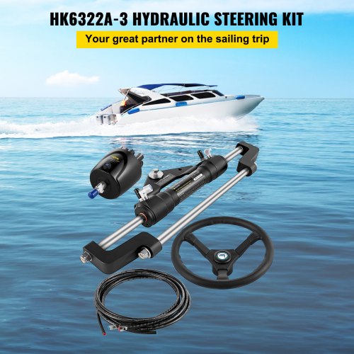 300HP Hydraulic Boat Steering Kit Helm Pump 22ft Hydraulic Hose  135 Wheel For Smooth Outboard Cont 2