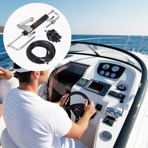 90HP Hydraulic Outboard Steering Kit, Marine Steering System with Helm Pump, Cylinder & Hoses for Smooth Control