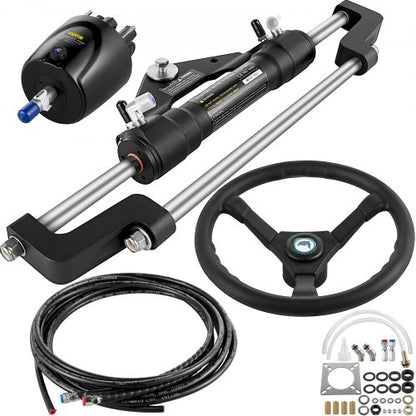Hydraulic Boat Steering Kit With Helm Pump 300HP Outboard System  16ft Hydraulic Steering Hose 1