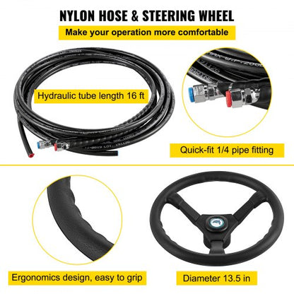Hydraulic Boat Steering Kit With Helm Pump 300HP Outboard System  16ft Hydraulic Steering Hose 6