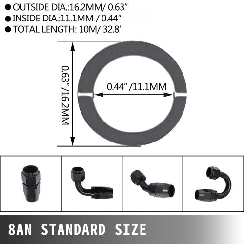 8AN Fuel Line Kit, 20 Pcs 8AN Fuel Hose Kit with 32.8Ft BK Nylon Stainless Steel Braided Oil Line Hose