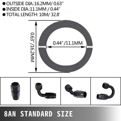 8AN Fuel Line Kit, 20 Pcs 8AN Fuel Hose Kit with 32.8Ft BK Nylon Stainless Steel Braided Oil Line Hose