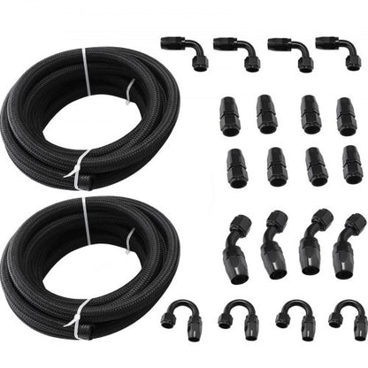 8AN Fuel Line Kit, 20 Pcs 8AN Fuel Hose Kit with 32.8Ft BK Nylon Stainless Steel Braided Oil Line Hose