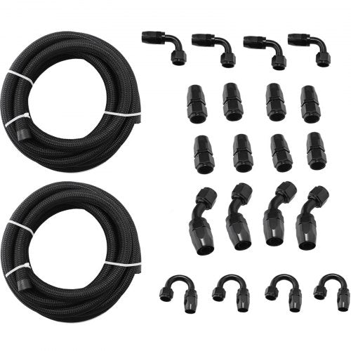 8AN Fuel Line Kit, 20 Pcs 8AN Fuel Hose Kit with 32.8Ft BK Nylon Stainless Steel Braided Oil Line Hose