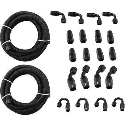 8AN Fuel Line Kit, 20 Pcs 8AN Fuel Hose Kit with 32.8Ft BK Nylon Stainless Steel Braided Oil Line Hose