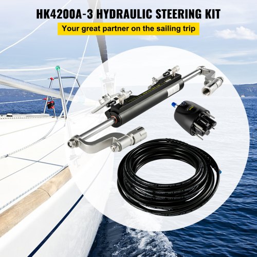 300HP Hydraulic Steering Kit With Helm Pump  Compact Cylinder Complete Marine Outboard Steering Sys 2