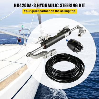 300HP Hydraulic Steering Kit With Helm Pump  Compact Cylinder Complete Marine Outboard Steering Sys 2