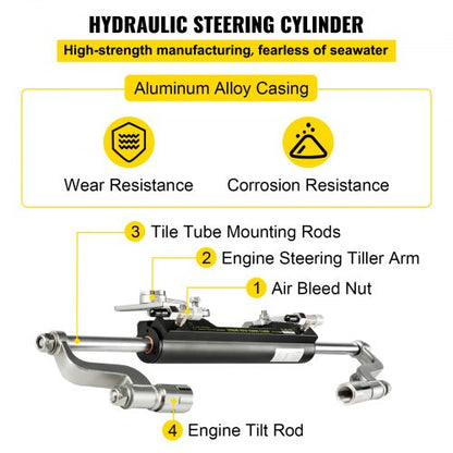 300HP Hydraulic Steering Kit With Helm Pump  Compact Cylinder Complete Marine Outboard Steering Sys 4