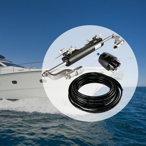 300HP Hydraulic Steering Kit with Helm Pump & Compact Cylinder, Complete Marine Outboard Steering System for Yamaha