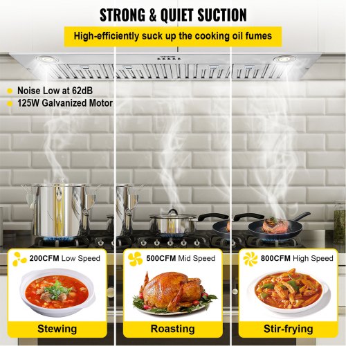 30Inch Stainless Steel BuiltIn Range Hood 800 CFM Kitchen Vent With Push Button Control LED Lights  3