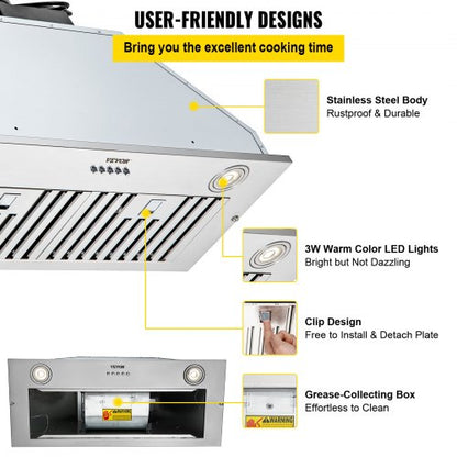30Inch Stainless Steel BuiltIn Range Hood 800 CFM Kitchen Vent With Push Button Control LED Lights  6