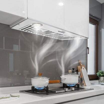 30-Inch Stainless Steel Built-In Range Hood, 800 CFM Kitchen Vent with Push Button Control, LED Lights & Baffle Filters