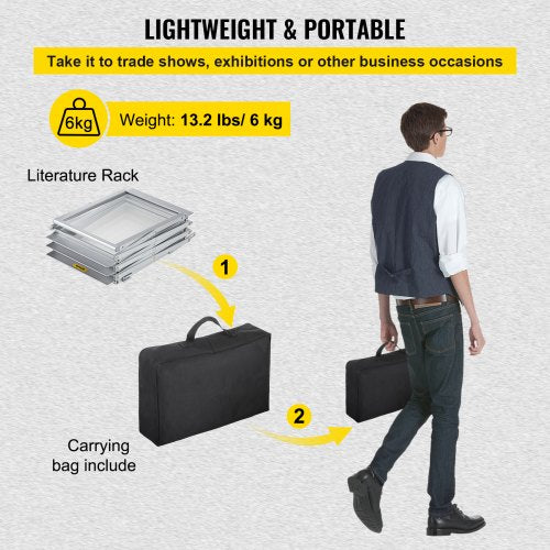 6Pocket Pop Up Aluminum Magazine Rack Lightweight Catalog Holder Stand WCarrying Bag For Trade Show 6