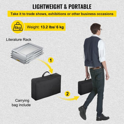 6Pocket Pop Up Aluminum Magazine Rack Lightweight Catalog Holder Stand WCarrying Bag For Trade Show 6
