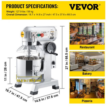 15Qt Commercial Mixer 550W HeavyDuty Stand Mixer With Stainless Steel Bowl 3 Speeds 136221465 RPM 7