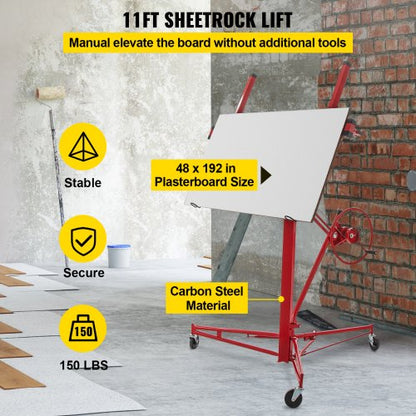 11ft Sheetrock Lift Drywall Lift 150lb Weight Capacity Panel Hoist Jack Tool W Telescopic Arm  3 Lo 2