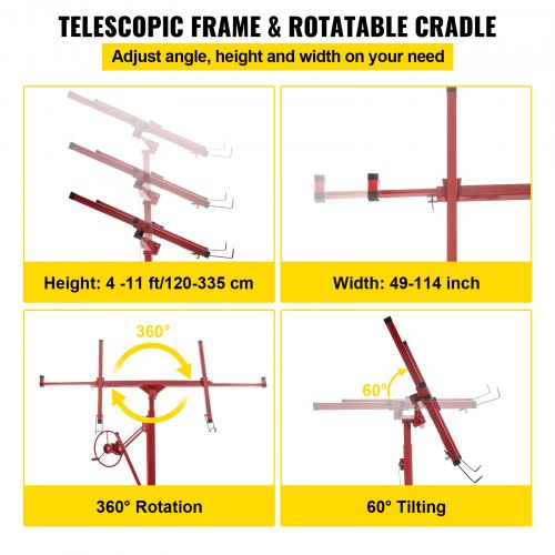 11ft Sheetrock Lift Drywall Lift 150lb Weight Capacity Panel Hoist Jack Tool W Telescopic Arm  3 Lo 3