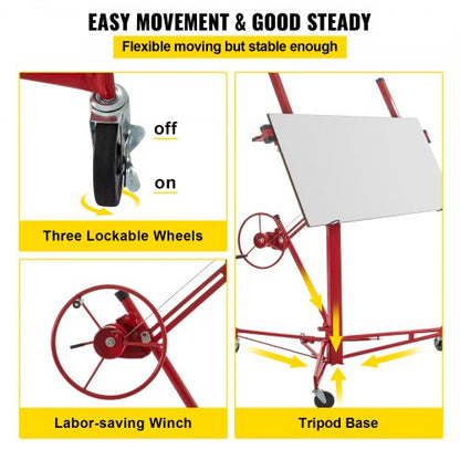 11ft Sheetrock Lift Drywall Lift 150lb Weight Capacity Panel Hoist Jack Tool W Telescopic Arm  3 Lo 4
