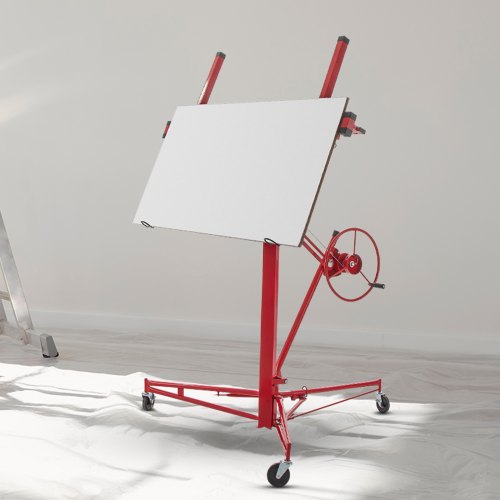 11ft Sheetrock Lift Drywall Lift, 150lb Weight Capacity Panel Hoist Jack Tool w/ Telescopic Arm & 3 Lockable Wheels