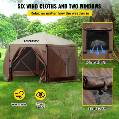 6Sided PopUp Canopy Shelter Tent With Mesh Windows 12x12 Portable Shade Tent For Camping Backyard 3