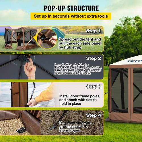6Sided PopUp Canopy Shelter Tent With Mesh Windows 12x12 Portable Shade Tent For Camping Backyard 4