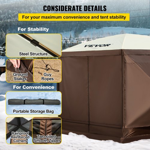 6Sided PopUp Canopy Shelter Tent With Mesh Windows 12x12 Portable Shade Tent For Camping Backyard 6