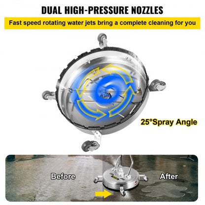 20" 4000 PSI Pressure Washer Surface Cleaner, Stainless Steel Frame w/Rotating Dual Handle & Wheels