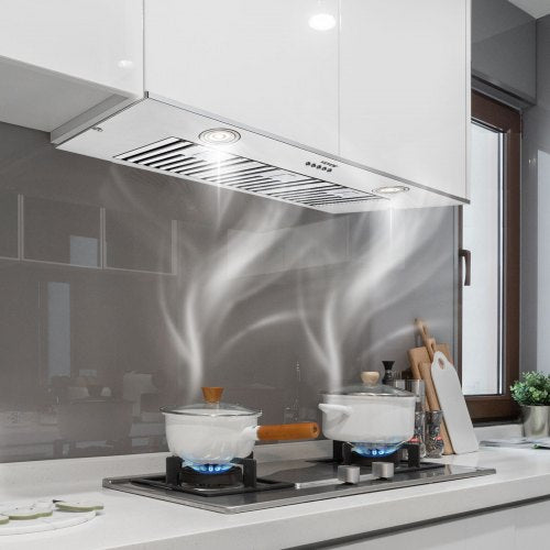 Stainless Steel Insert Range Hood Speed Built-in Kitchen Vent with Push Button Control, LED Lighting, Baffle Filters