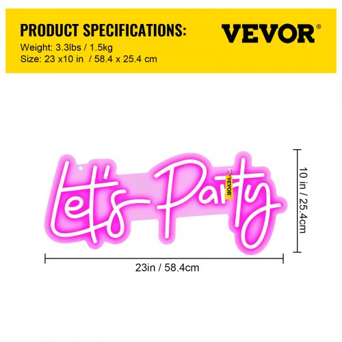 Adjustable Pink Let's Party Neon Sign with Remote, LED Wall Decor Light for Wedding, Celebration, Bar, Cafe & Home