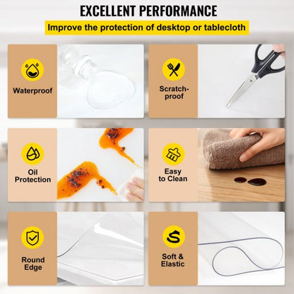 Thick Clear Table Protector, Plastic Table Cover, Waterproof Rectangle Desk Mat for Dining, Coffee Table, Office