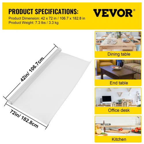 Plastic Table Cover, Thick Clear Table Protector, Waterproof Rectangle Desk Mat for Dining, Office, & Night Stand
