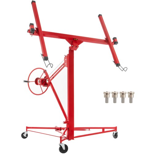 Drywall Rolling Lifter Panel Hoist, Sheetrock Lift, Steel Material w/Telescopic Arm & Lockable Wheels