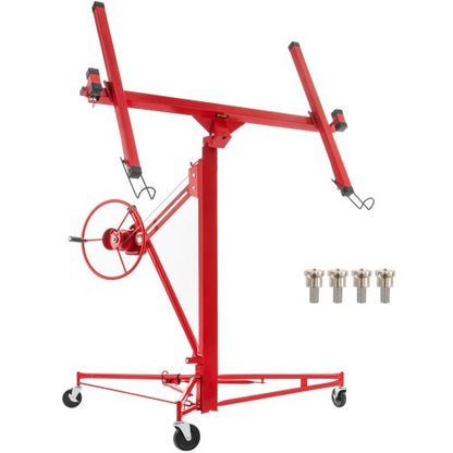 Drywall Rolling Lifter Panel Hoist, Sheetrock Lift, Steel Material w/Telescopic Arm & Lockable Wheels