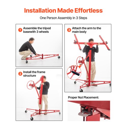 Drywall Rolling Lifter Panel Hoist, Sheetrock Lift, Steel Material w/Telescopic Arm & Lockable Wheels