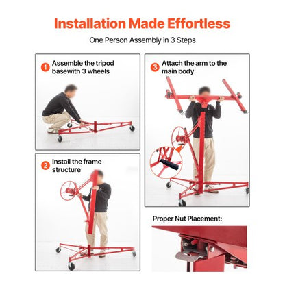 Drywall Rolling Lifter Panel Hoist, Sheetrock Lift, Steel Material w/Telescopic Arm & Lockable Wheels