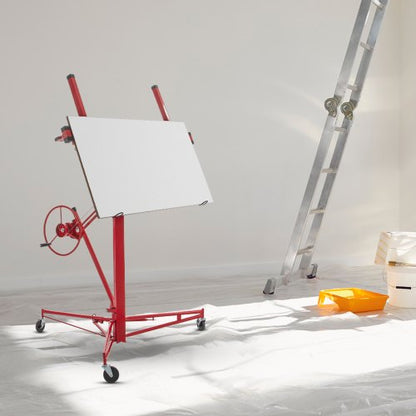 Drywall Rolling Lifter Panel Hoist, Sheetrock Lift, Steel Material w/Telescopic Arm & Lockable Wheels