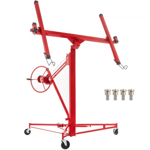 Drywall Rolling Lifter Panel Hoist, Sheetrock Lift, Steel Material w/Telescopic Arm & Lockable Wheels